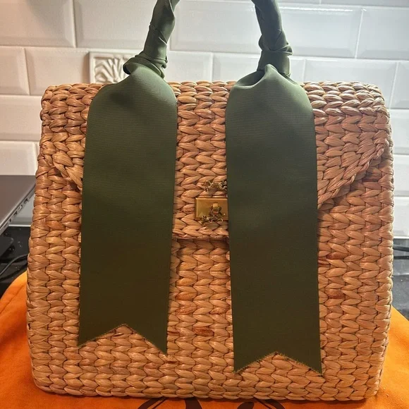 MME.MINK Mme Mink Lady Jane Bag with Moss Ribbon Handle MSRP: $475 Sale: $300 LN - Picture 3 of 13